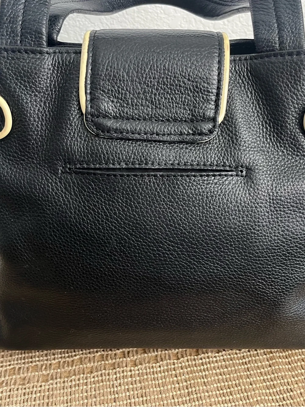 MY FLAT IN LONDON DEBUTANTE Black & Cream Soft Leather Bowtie Satchel